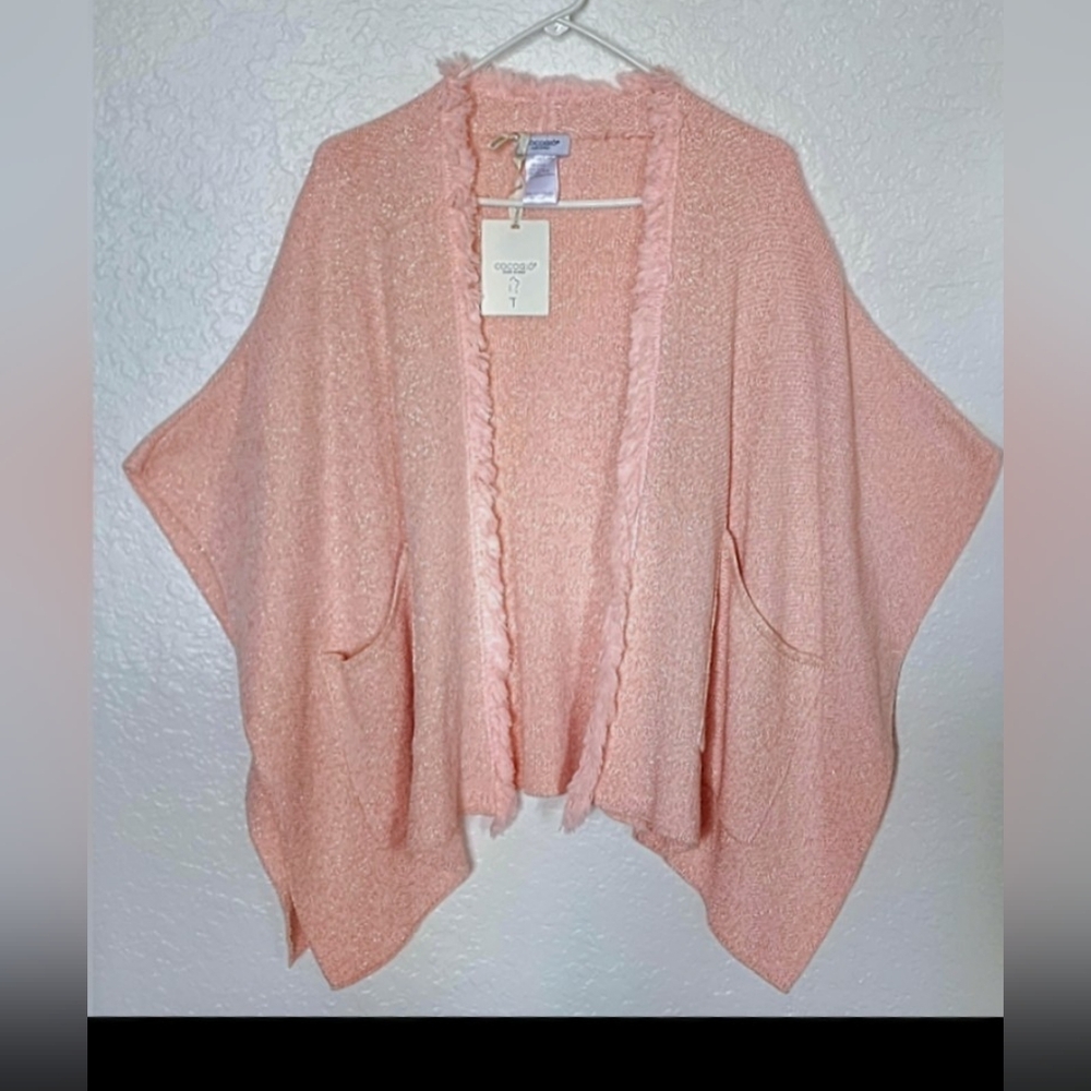 COCOGIÓ Pink & Gold Women's Metallic Knit Italian Made Poncho.  One Size.